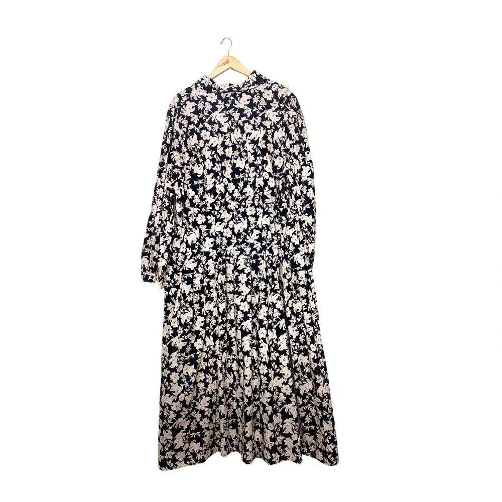 English Factory Womens 3X Floral Midi Dress Long Sleeve Button Front Black Cream